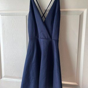 NAVY SATINY DRESS SO FLATTERING